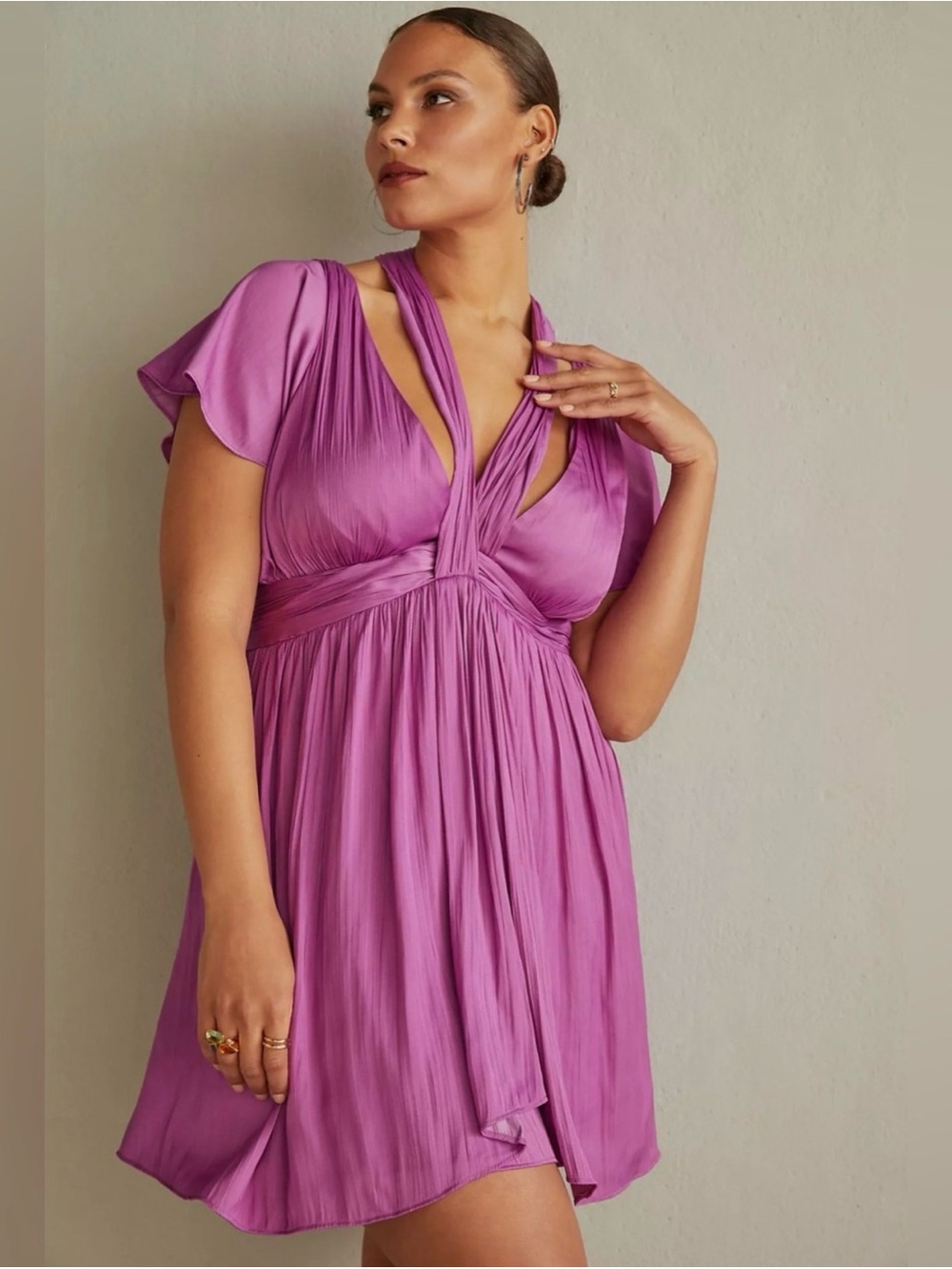 Anthropologie Magenta Pleated V-Neck High-Low Dress Size 6 NWT